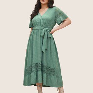 NWT Bloomchic Solid Wrap Pocket Belted Lace Ruffle Trim Maxi Dress 1X 14 - 16